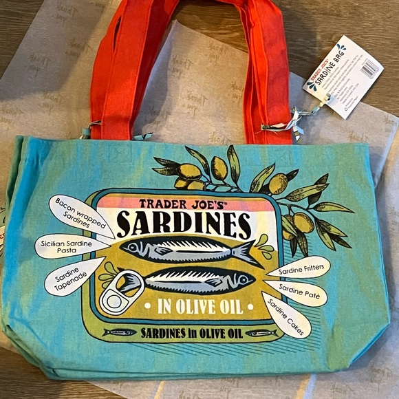 (2) Trader Joe’s canvas tote Sardines BUNDLE OF 2 - Picture 2 of 6